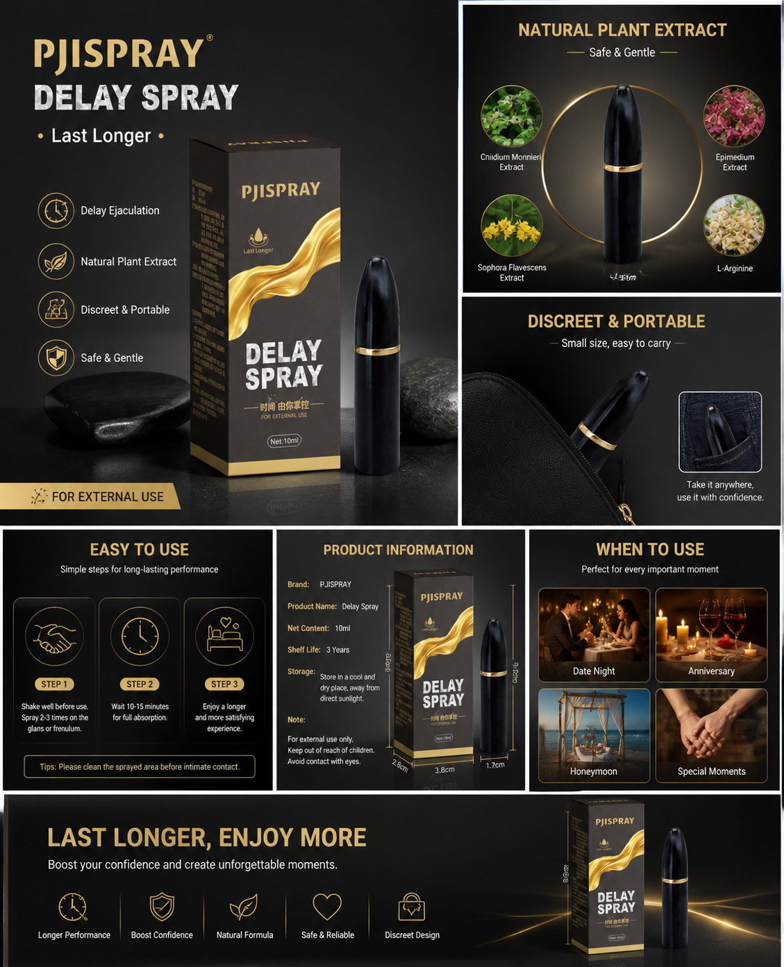 PJISPRAY Delay Spray for Men – Herbal-Based Intimate Control Spray, 10ml
