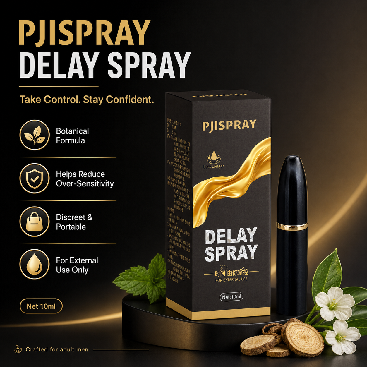PJISPRAY Delay Spray for Men – Herbal-Based Intimate Control Spray, 10ml
